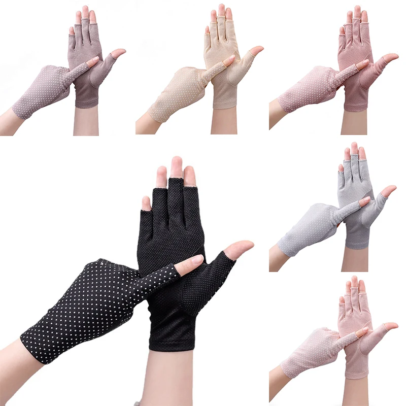

Ladies Summer Thin Fingerless Half-finger Riding Driving Non-slip Touch Screen Anti-uv Breathable Sunscreen Gloves Women
