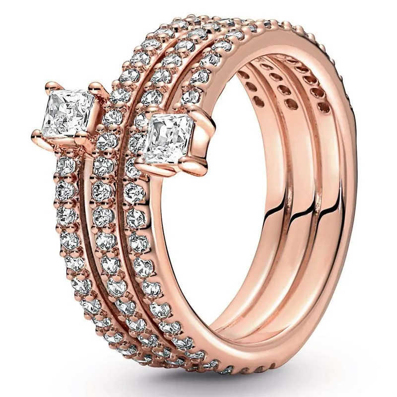 

Authentic 925 Sterling Silver Timeless Rose Gold Triple Spiral Ring For Women Wedding Party Europe Fashion Jewelry