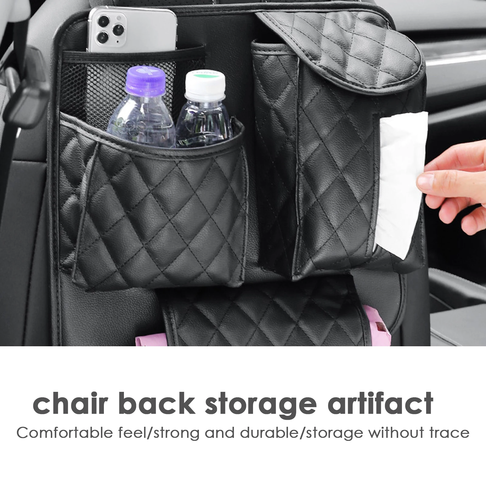 

3 in 1 Car Seat Back Organizer PU Leather Rear Row Storage Bag with Hook Phone/Umbrella/Tissue Holder Car Interior Accessories