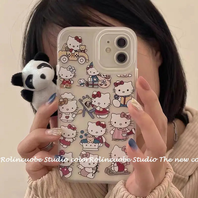 

Kawaii Sanrio Hello Kitty Прозрачный чехол для Iphone 11 12 13 мобильный телефон s милые аниме чехлы для телефонов Аксессуары