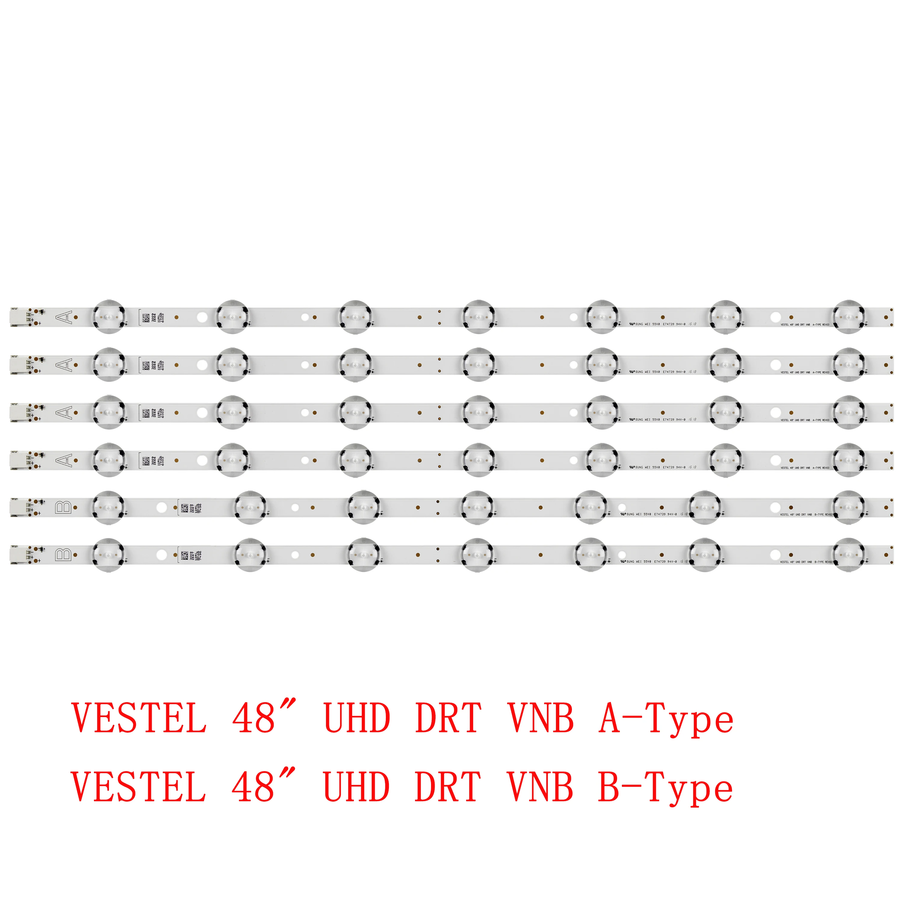 

6pcs LED Backlight Bar For Hitachi 48HK6T64 48HK6T74 48HB6T72U 48HK6T74U VESTEL 48" UHD DRT VNB A B-Type VES480QNDS-2D-N1 N11