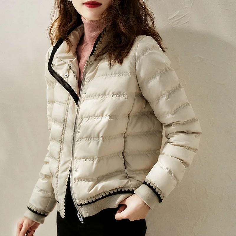 Light White Duck Down Coat Women 2023 New Fashion Winter Stand Puffer Jackets Female Zipper Solid Short Thicken Warm Outwear