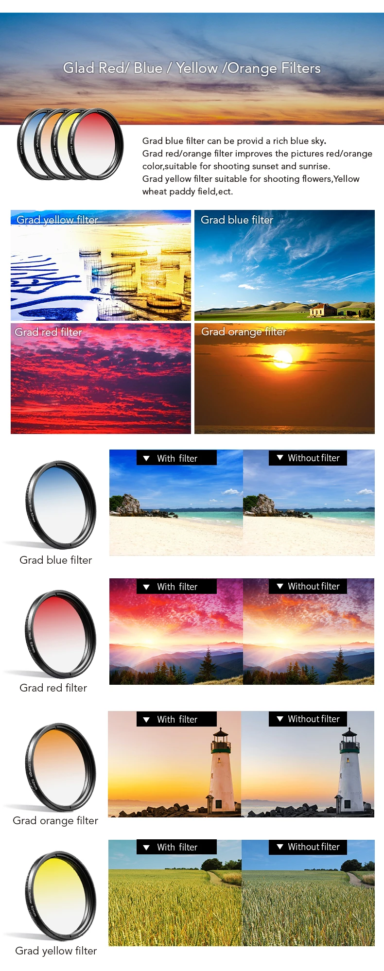 Factory price APEXEL 52UV-7G 52MM Gradient Filters Kits Multi-Color Aluminum Alloy Lightweight Filter for cellphone |