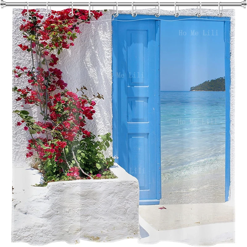 

Dark Black Nature Gothic Tree Scenery Foggy Woodland Traditional Greek Door Ocean And Santorini Island Bath Curtain With Hooks