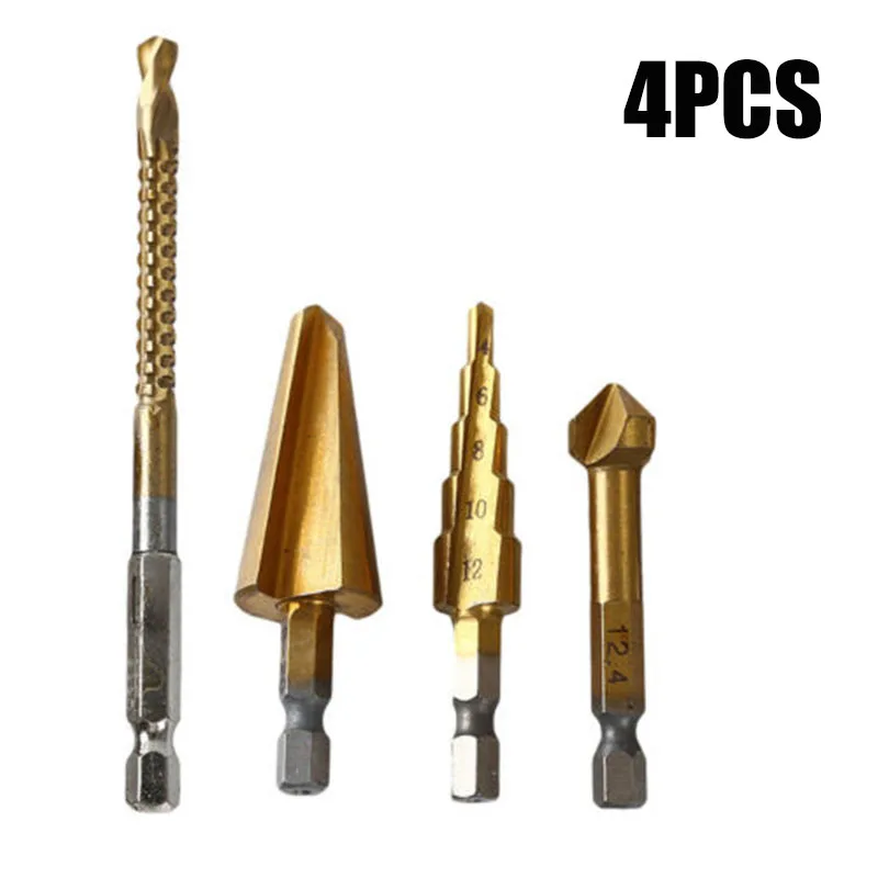 

4pcs/set Saw Drill Umbrella Step Chamfer HSS Drill Bit Router Cutter Rotary Tool For Carbon Steel Wood Hard Board Iron