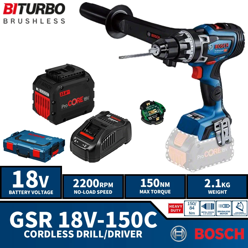 

Дрель аккумуляторная BOSCH GSR 18V-150 C, 18 в, с зарядным устройством