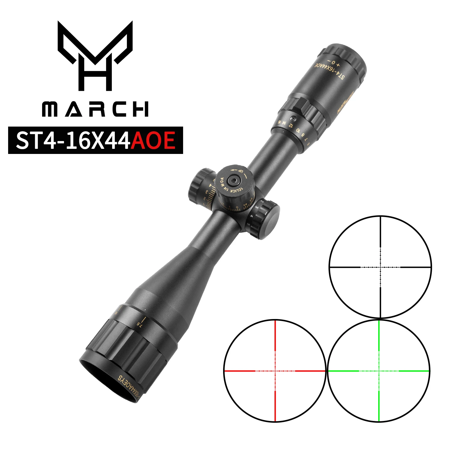 MARCH ST 4-16x44 AOE OPTICS Tactical Sight Green Red Illuminated Rifle Scope Sniper Airsoft Air Guns Riflescope For Hunting