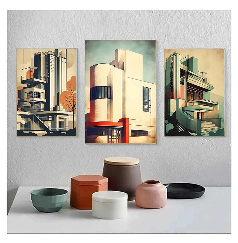 Винтажный дизайнерский постер Bauhaus Картина на холсте Современная архитектура