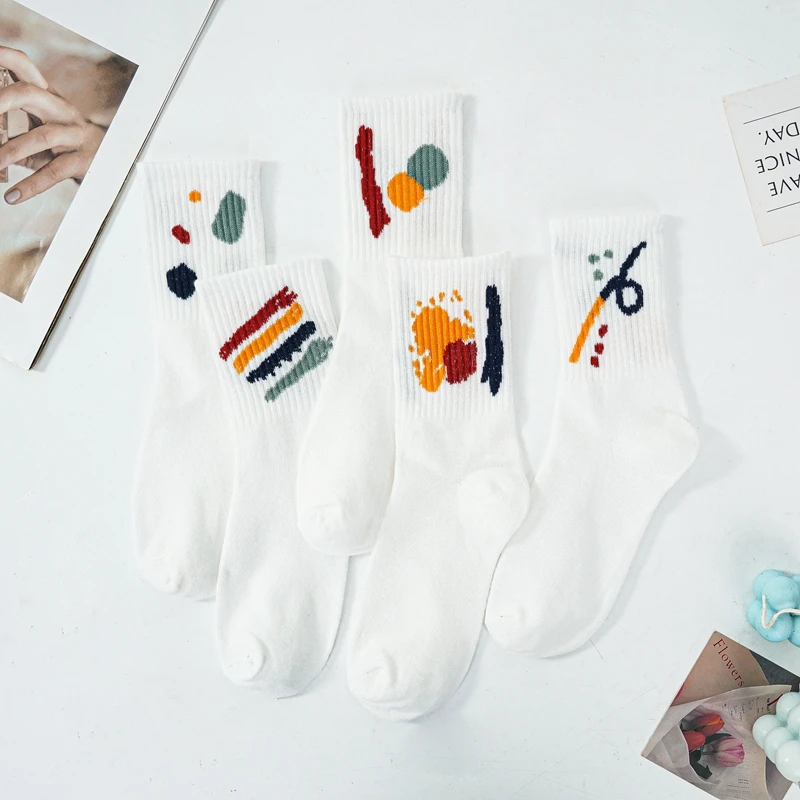 

Women Fashion Kawaii Painted Japanese Style Skateboard Socks Korean Girls Student Party Casual White Breathable Cotton Socks