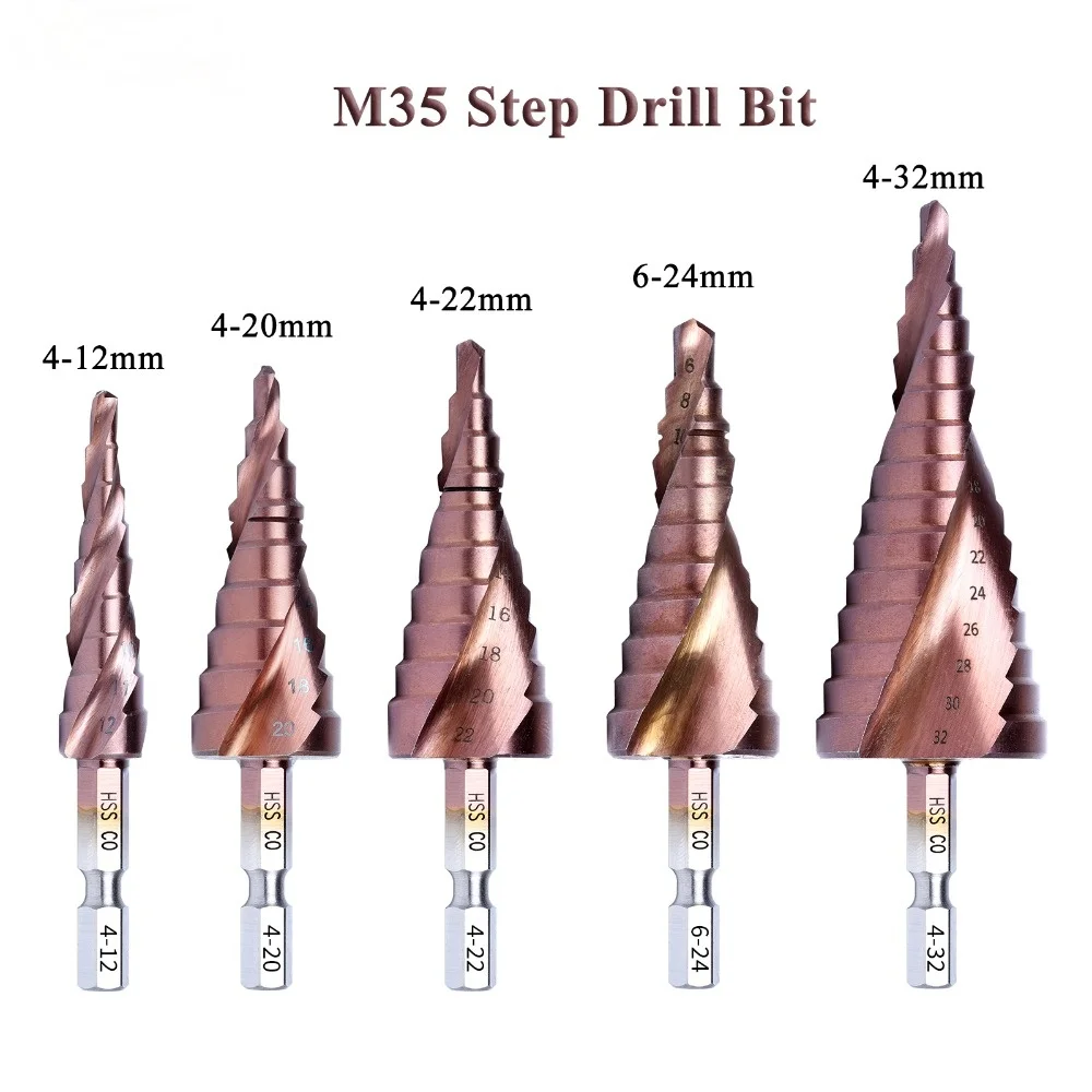 

M35 5% кобальтовые ступенчатые сверла HSS CO HSSCO высокоскоростные стальные конические шестигранные хвостовики металлические сверла набор инструментов Резак для отверстий из нержавеющей стали