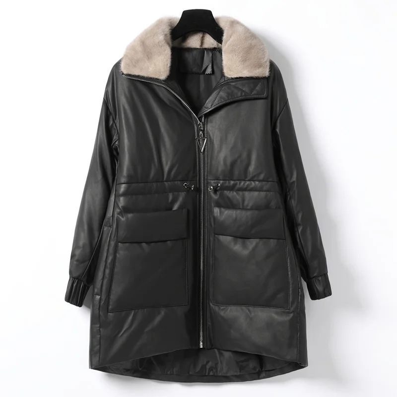 

Leather jacket,90% White Duck Down Women's Down Jacket Real Sheepskin Leather Jackets Women Mink Fur Collar Coat Female Muje2023