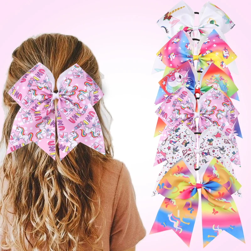 

7.5'' Cartoon Unicorn Girls Hair Ties Elastic Hair Band Big Bowknot Hair Accessories for Toddler Kids Headwear резинки для волос