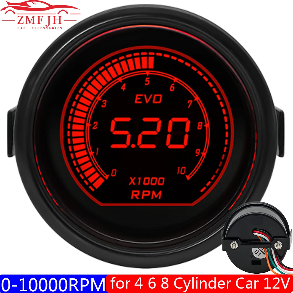 

Тахометр автомобильный, 2 дюйма, 52 мм, с двумя светодиодами, 0-10 х1000 об/мин