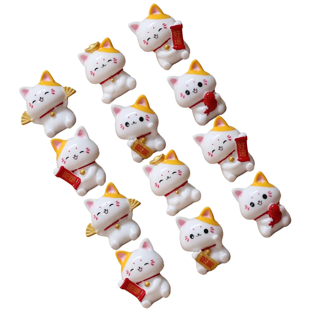 

12 Pcs Miniature Lucky Cat Fortune Model Crafts Statue Figurines Party Decorations Resin Kitten Models Bonsai