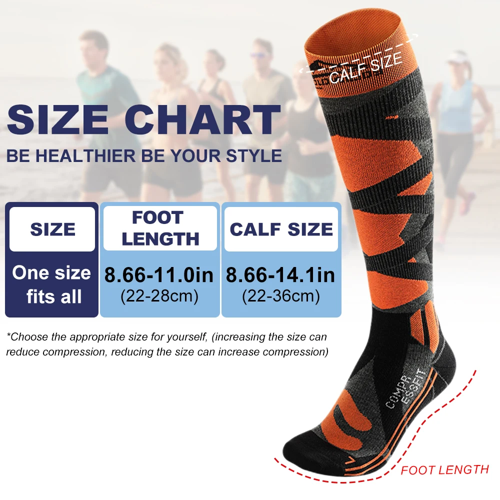 1 пара лыжных носков для женщин и мужчин компрессионные до колена зимние теплые