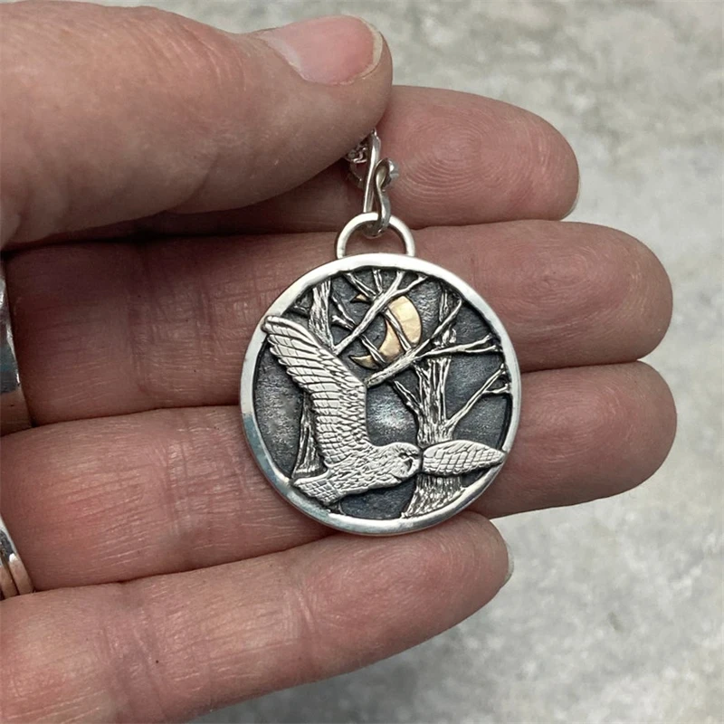 Винтажное ожерелье с подвеской в виде дерева Луны совы круглых кулонов для