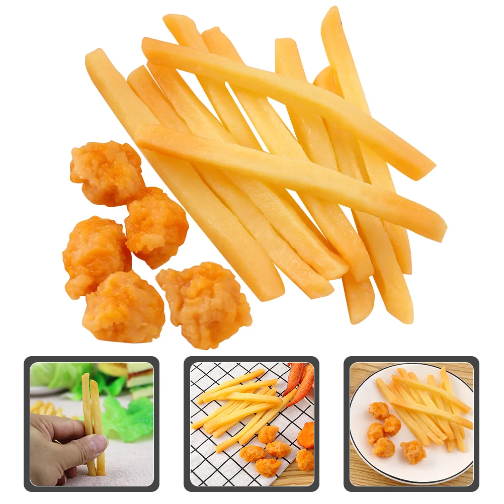 

15 Pcs French Fries Model Food Play Kitchen Fake Realistic Display Toddler Toy Accessories Foods Fried Chicken