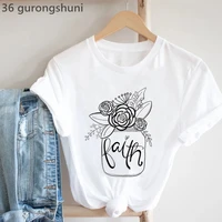 2022 hot sale faith flowers print t shirt women white casual tshirt femme summer short sleeve t shirt female harajuku shirt