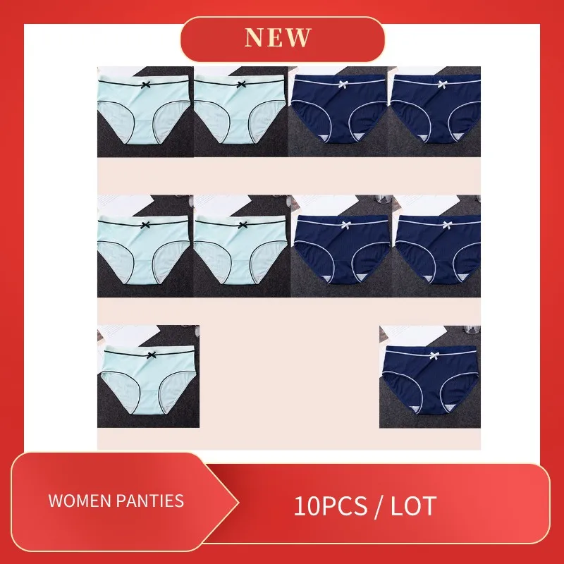 10PCS Women Underwear Set Cotton Panties Low-Rise Lingerie for Women Briefs Plus Size Breathable Female Underwear Panties Solid