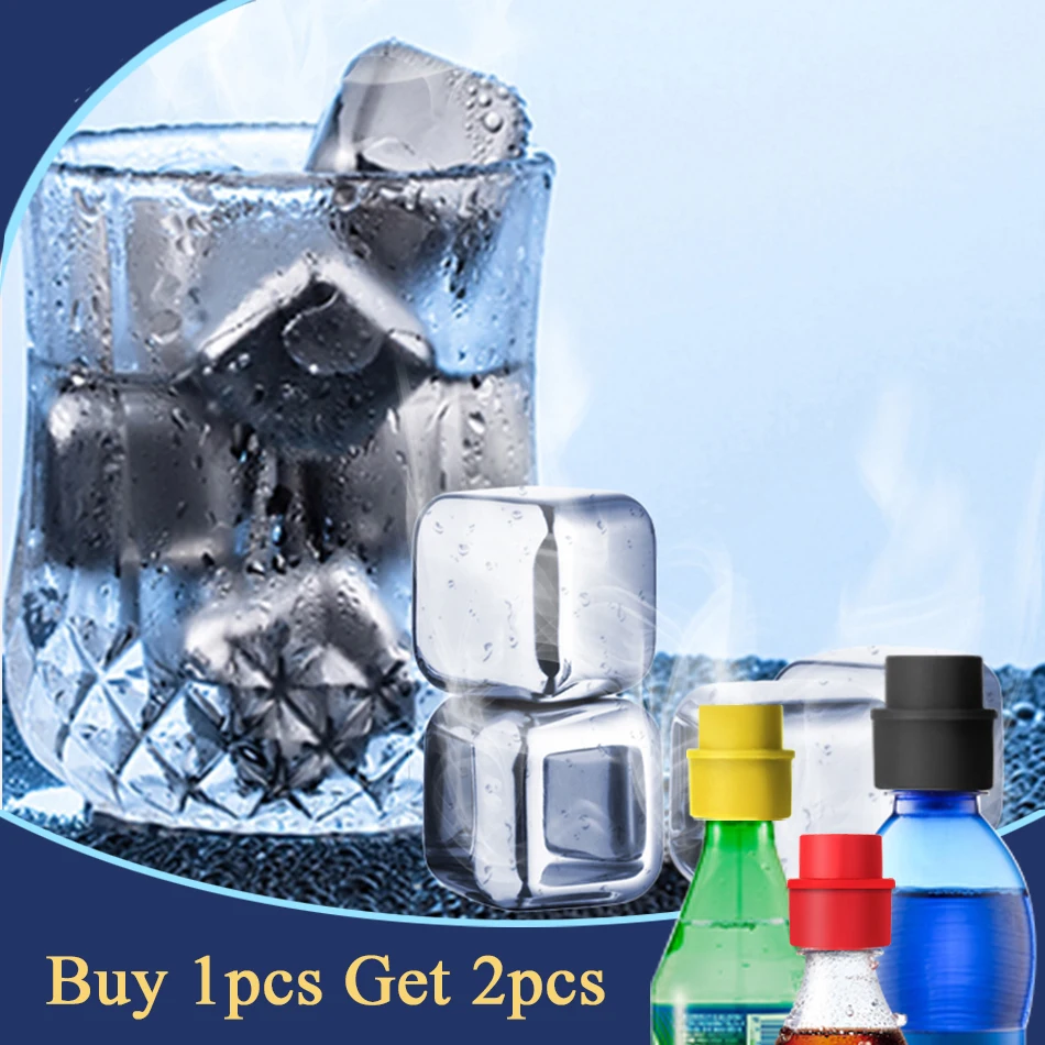 

4pcs Stainless Steel Ice Cubes Set With Soda Caps Reusable Chilling Stones for Whiskey Wine Cooling Cube Chilling Rock Bar Tool