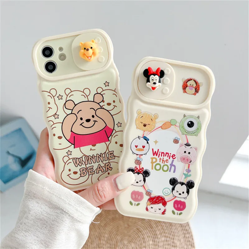 

Чехол для телефона с мультипликационным 3D изображением Винни-Пуха из мультфильма Disney подходит для iPhone11/12/13, милый мягкий чехол с защитой от ...