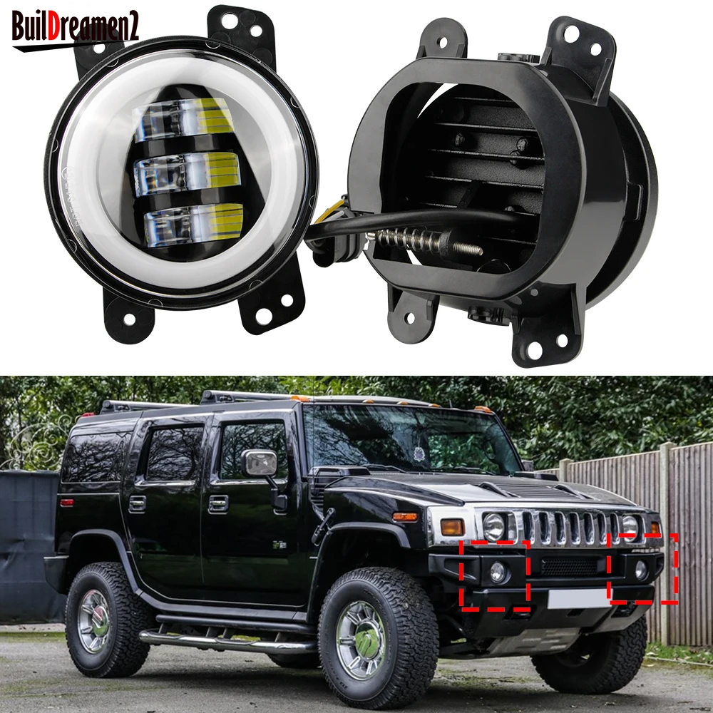 Фото 2 шт. Автомобильные светодиодные противотуманные фары в сборе для Hummer H2 2003-2009 30 Вт «ангельские глазки» противотуманные фары дневного света 6000LM 12 В №1