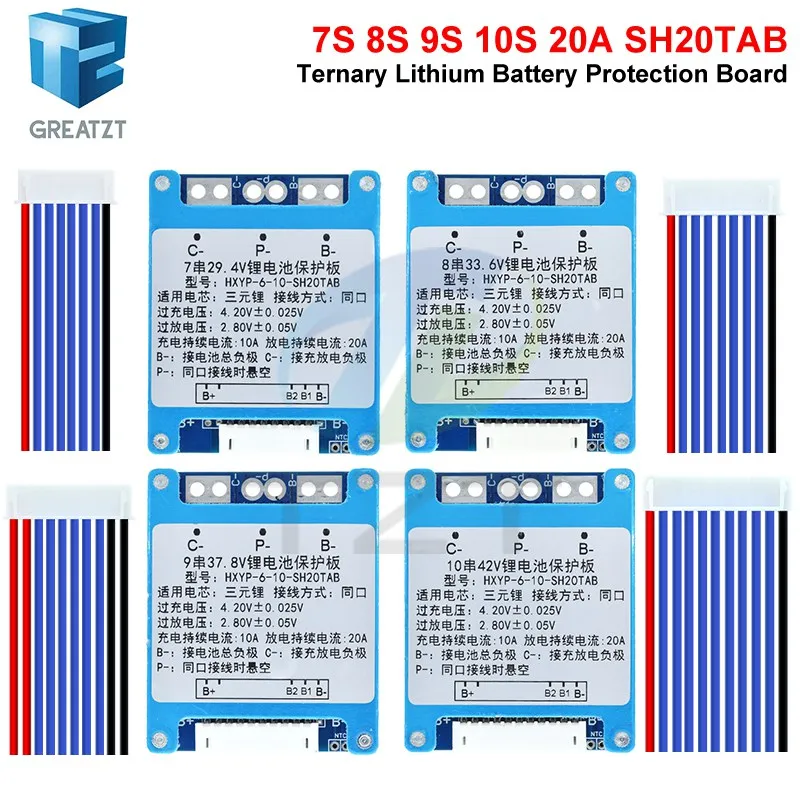 Фото Плата защиты литий-ионных аккумуляторов TZT 1/3 шт. 7S 8S 9S 10S 3.7V 20A BMS 29.4V/33.6V/37.8V/42V с балансировкой/NTC №1