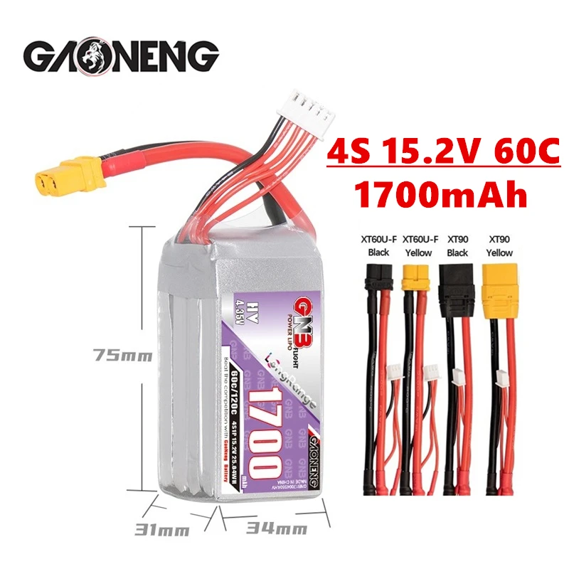 

Original GNB 4S 15.2V 1700mAh 60/120C Lipo Battery For FPV Racing Drone RC Racer Long Flight Small Volume 15.2V Battery