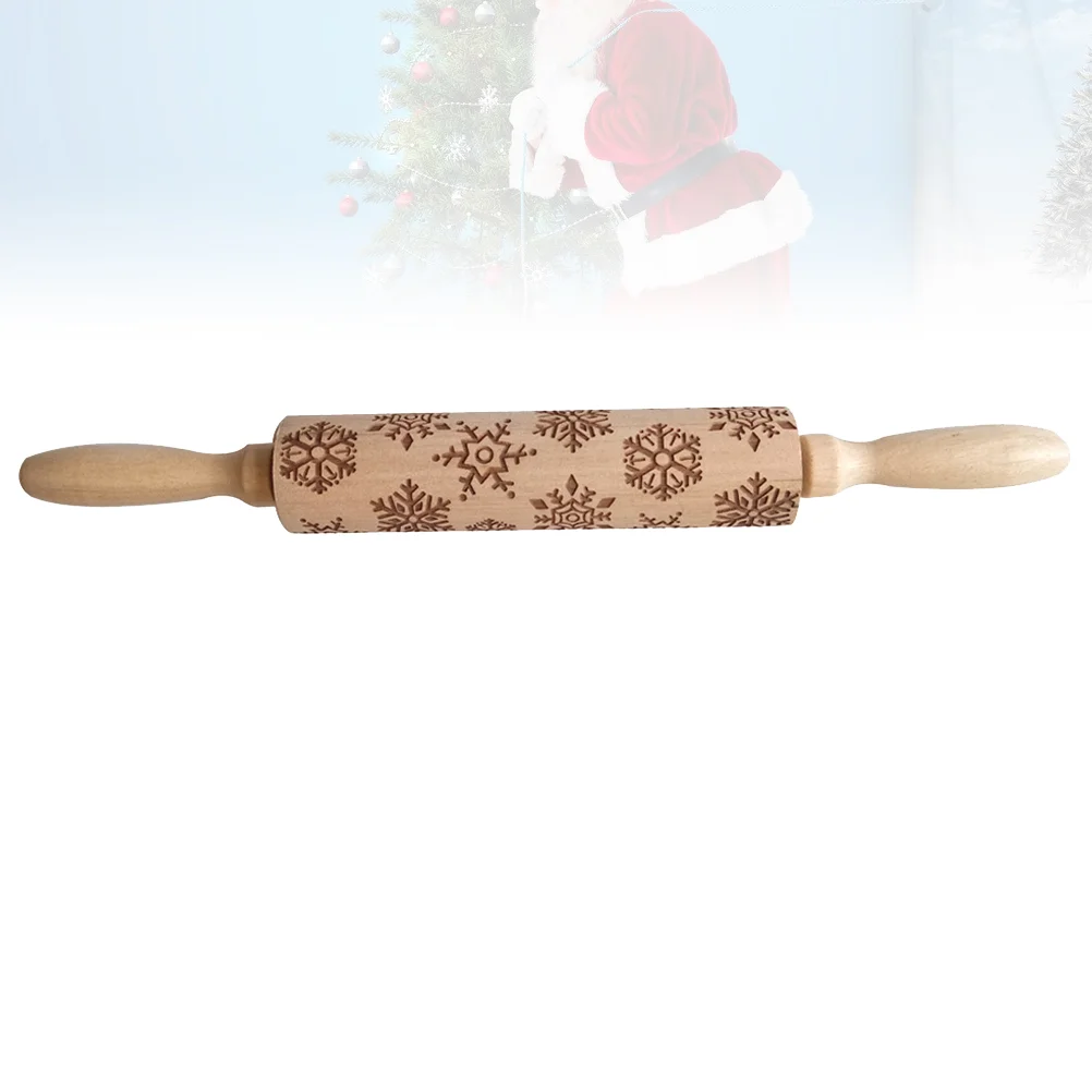

1PC Wooden Rolling Pin Christmas Embossed Dough Roller Durable Rolling Stick Kitchen Accessories for Home Shop (Snowflake)