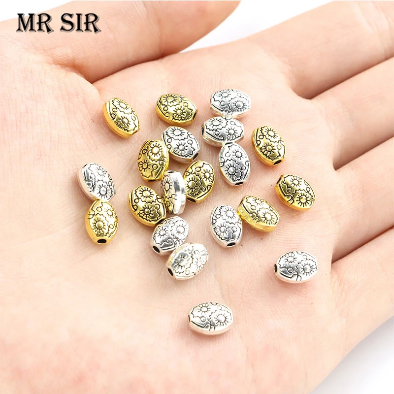 

50pcs Oval Pattern Spacer Beads Antique Silver/Gold Color Carved Loose Bead For Jewelry Making Bracelet DIY Handmade Accessories