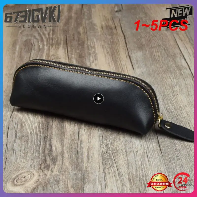 

1~5PCS Handmade Genuine Leather Pencil Bag Vintage Retro Style Cowhide Zipper Pen Case School Bag Office Stationery Drop