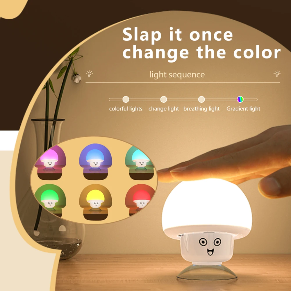 

LED Mini Cute Expressions Mushroom Lamp Silicone Pat Colorful Lights Color Changing Baby Kids Sleeping Night Light Gift