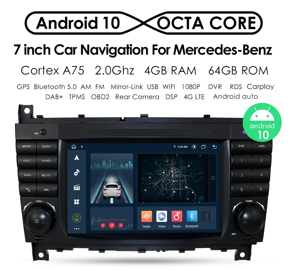 Автомобильный радиоприемник Android для Mercedes Benz W203 C200 CLC CLK500 CLK Carplay 7-дюймовый