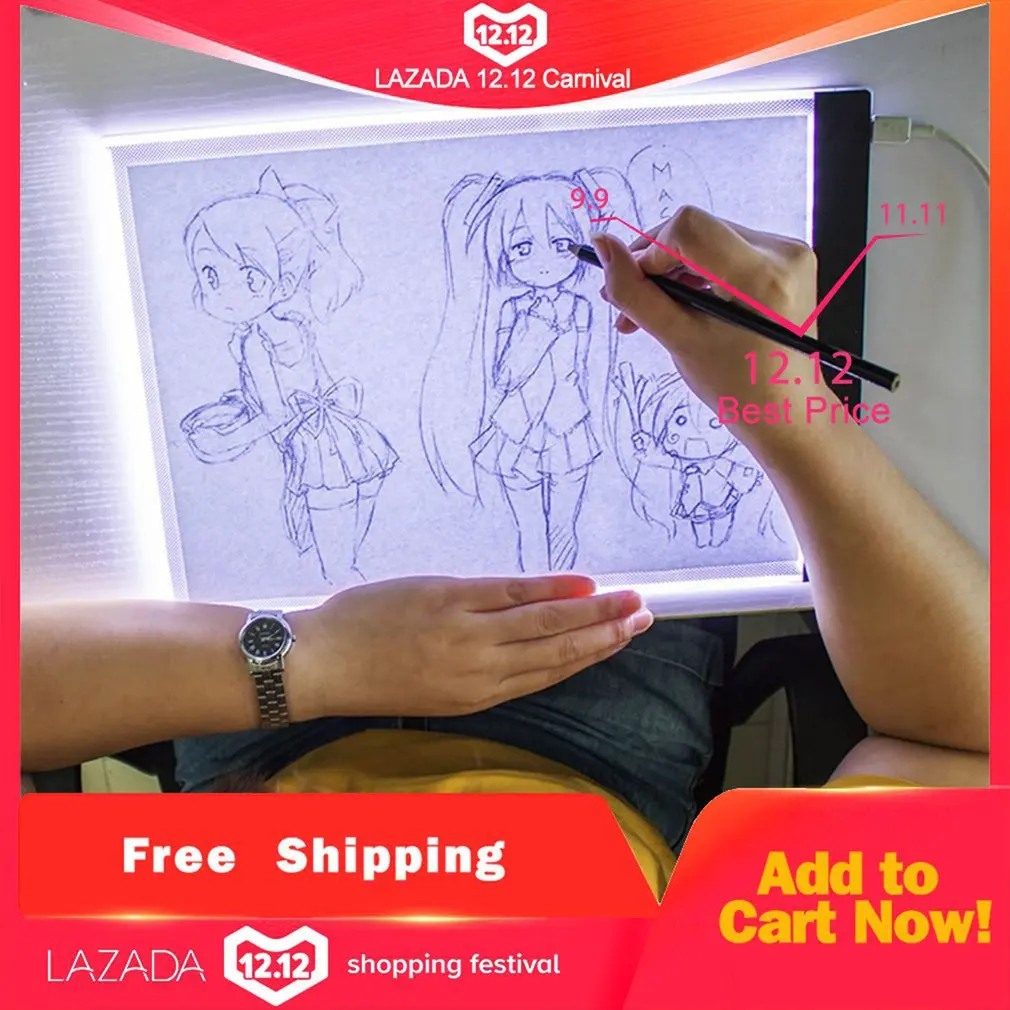 

USB Charging A4 LED Ultra Thin Art Facsimile Drawing Board Copy Pad Drawing Tablet With Three Adjustable Mode &ZH