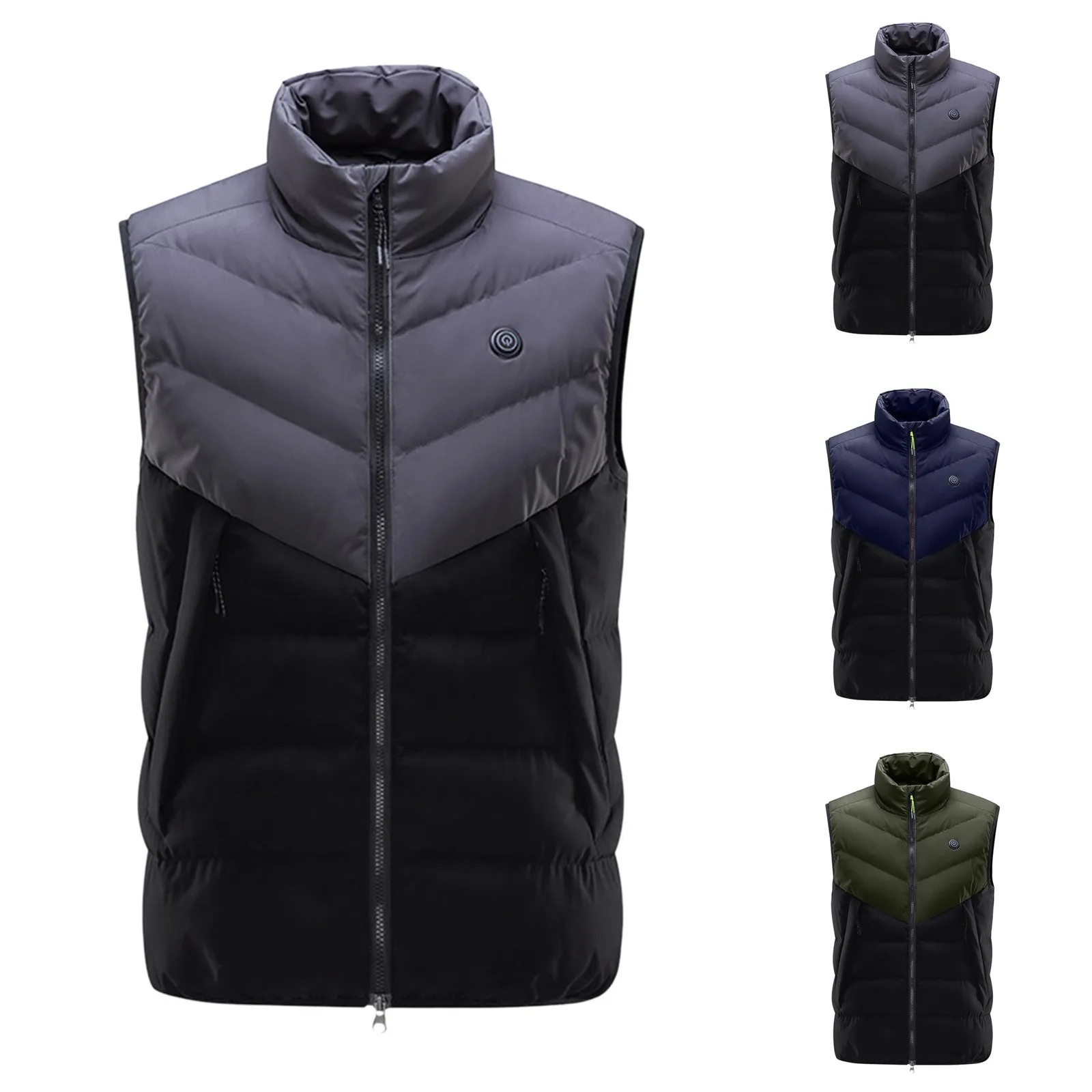 

Color Warm Block Outdoor Zipper Collar Stand Vest Jacket Men's Active Heated Coat With Pockets men jackets cotton chaqueta