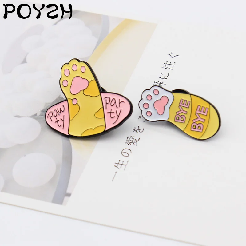 Желтые когти животных Эмалевая булавка Pawty Party Bye Карикатурный кот собака Paw Значок для прикрепления на лацкане смешные украшения Подарки для детей.