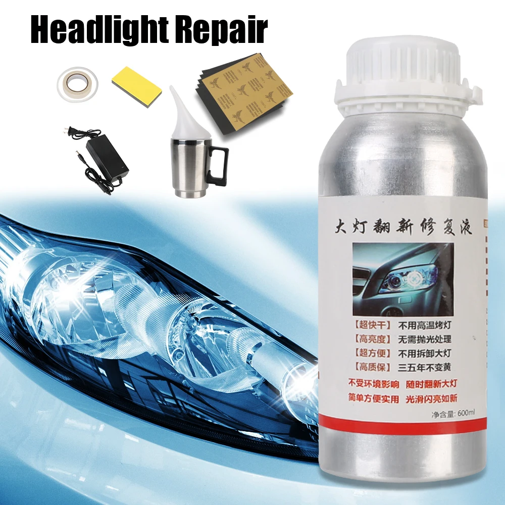 

6pcs Sanding Paper Scratch Polishing Coat Car Headlight Renovation Lamp Restoration Agent Refurbishmen 600ml Liquid Hydrophobic