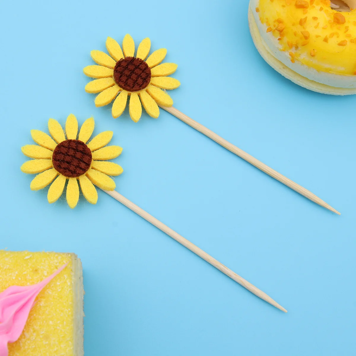 

Cupcake Flower Picks Sunflower Summer Sticks Cake Decoration Yellow Inserts Toothpicks Birthday Wedding Party Supplies