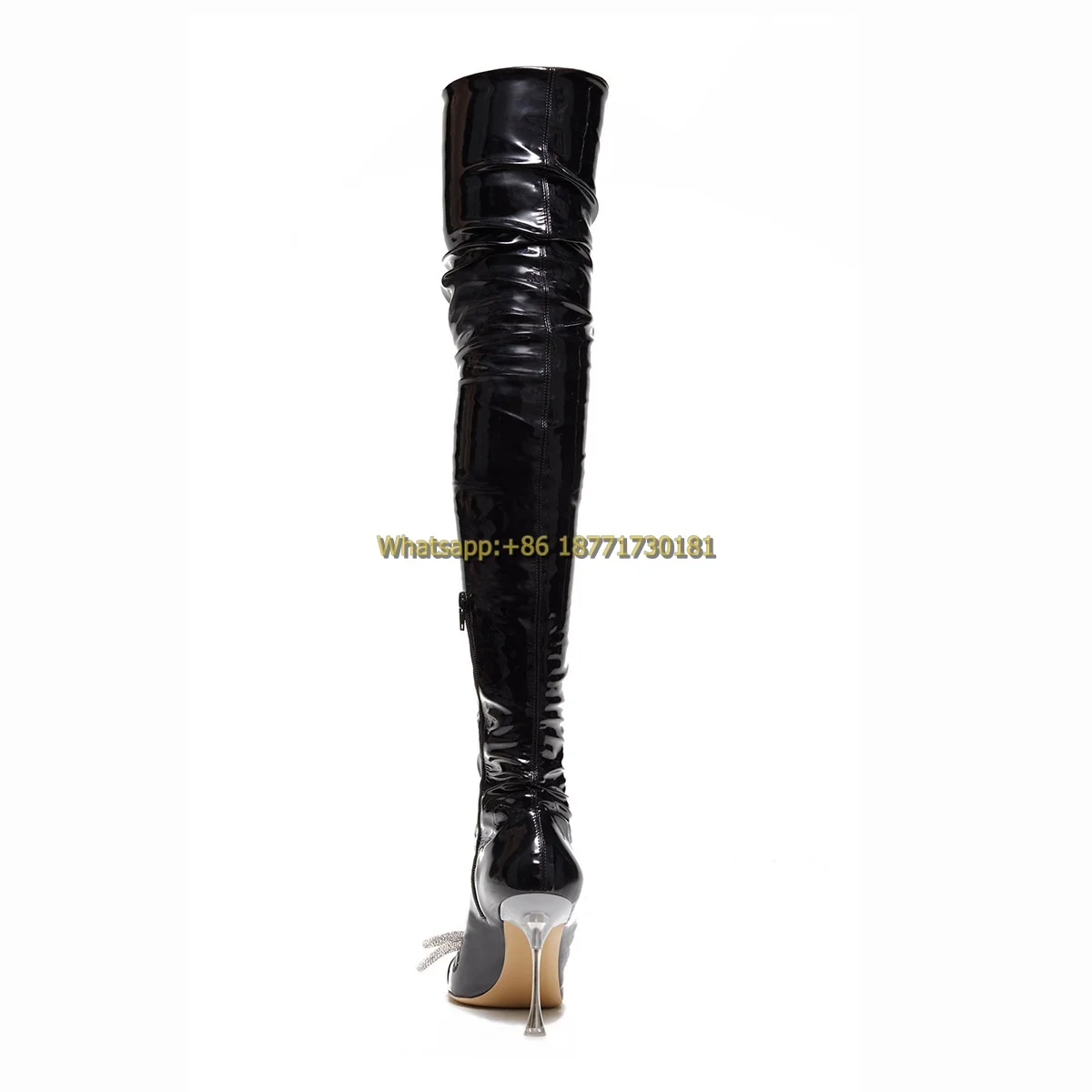 Black Rhinestone Butterfly Bow Pointed Toe Stiletto Over the Knee Boots 2022 High Heels Women's Boots Spring Autumn Winter