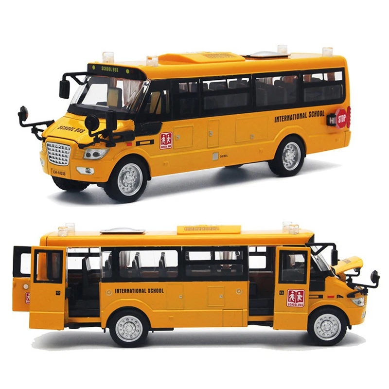 1/32 large die-cast alloy school bus children's toy car inertia car model toy pull back car light music boy gift