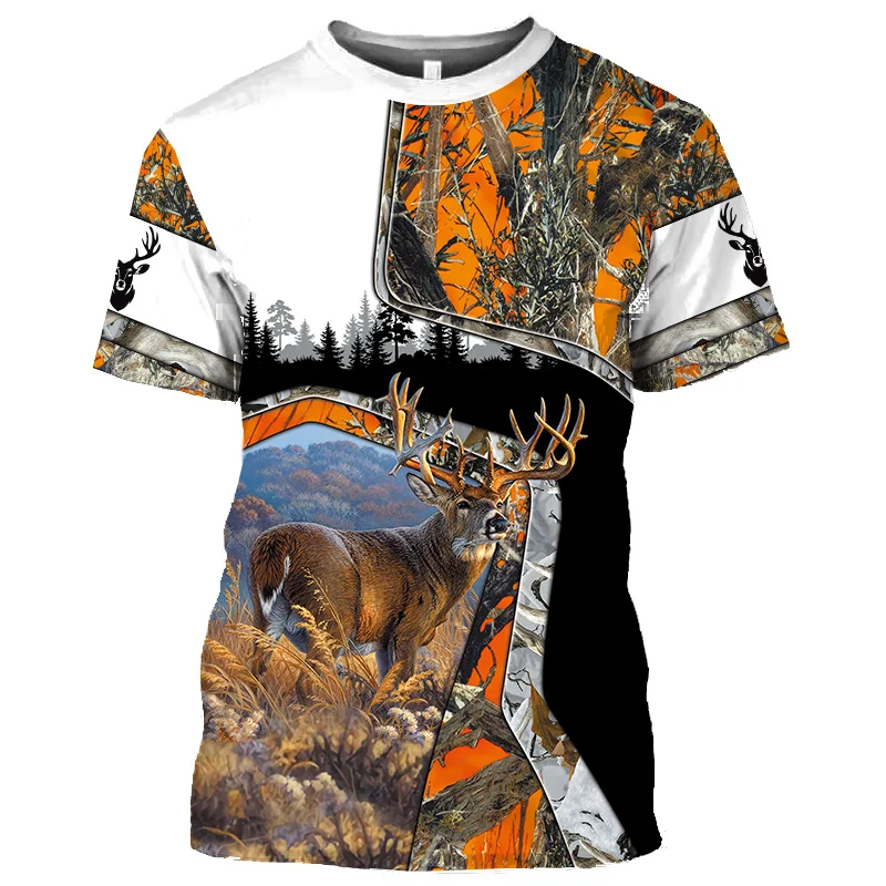 

Футболка Мужская/Женская камуфляжная с коротким рукавом и изображением оленя