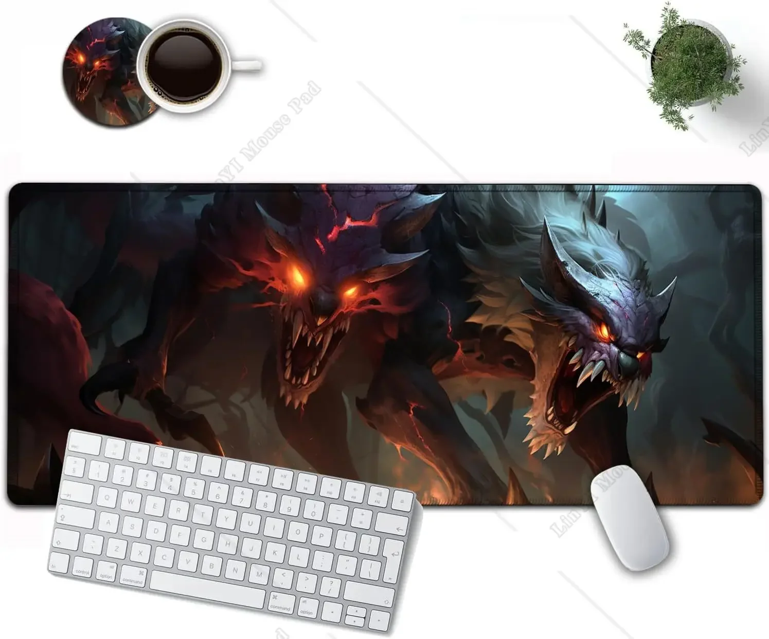 Удлиненный игровой коврик для мыши Mythology Giant Wolf с прошитыми краями нескользящая