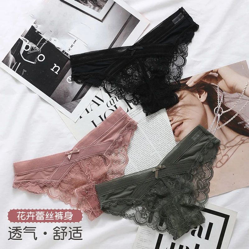 

Private Girl Sexy Lace Low Waist Underwear Hollowed Out Perspective Cotton Block Traceless Underwear Invisible Briefs