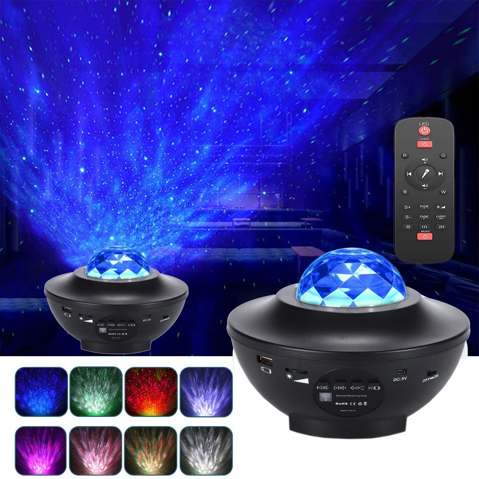 LED Star Projector Night Light Ocean Wave Galaxy Starry Sky Projector Night Lamp Music Bluetooth Speaker For Kid Gift Room Decor