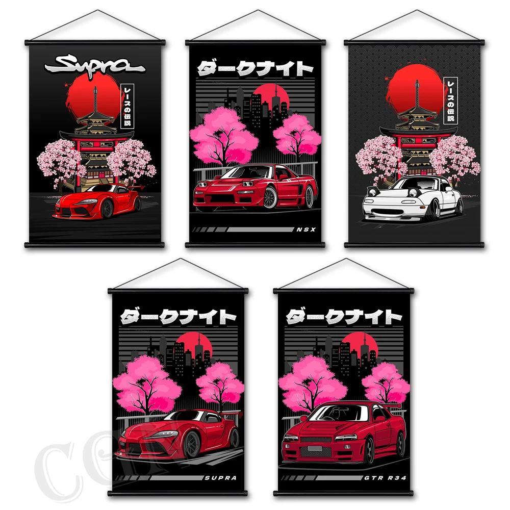 Картина на холсте GTR R34 Постер автомобиль Висячие свитки японский город роскошная