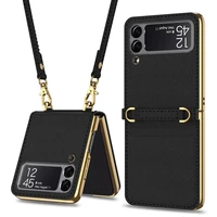 luxury slim magnetic flip cover protective case for samsung z flip 3 shockproof phone protector with adjustable shoulder straps