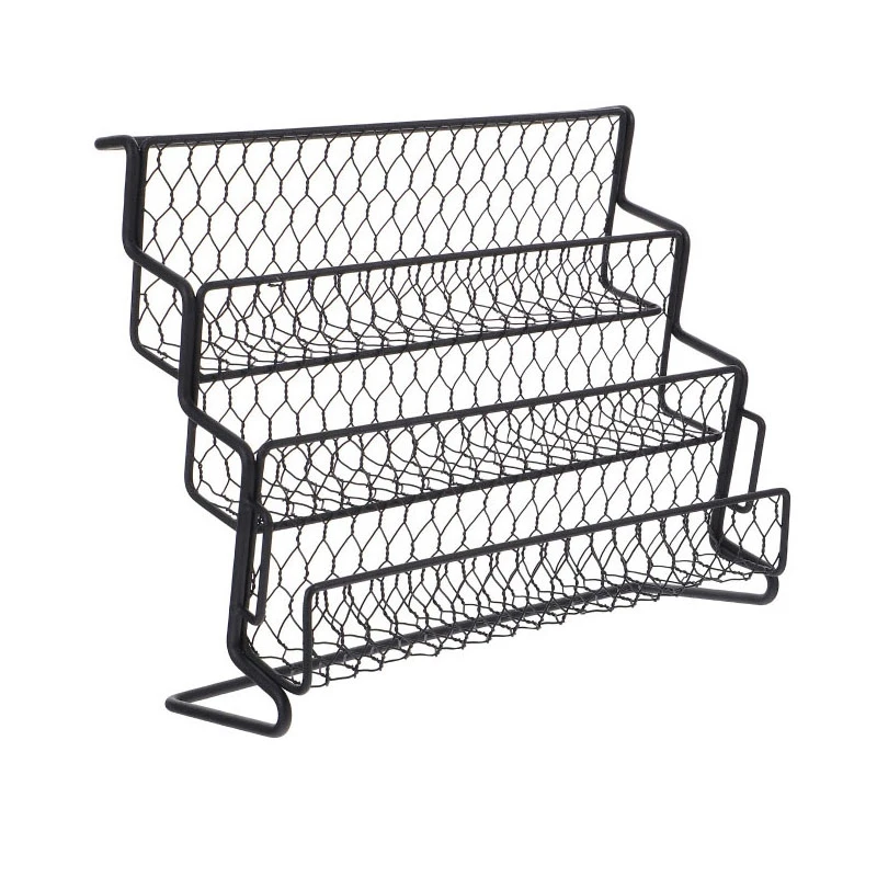 

1Pc Desktop Storage Rack Spice Racks Stepped Structure Stand Storage Basket Black