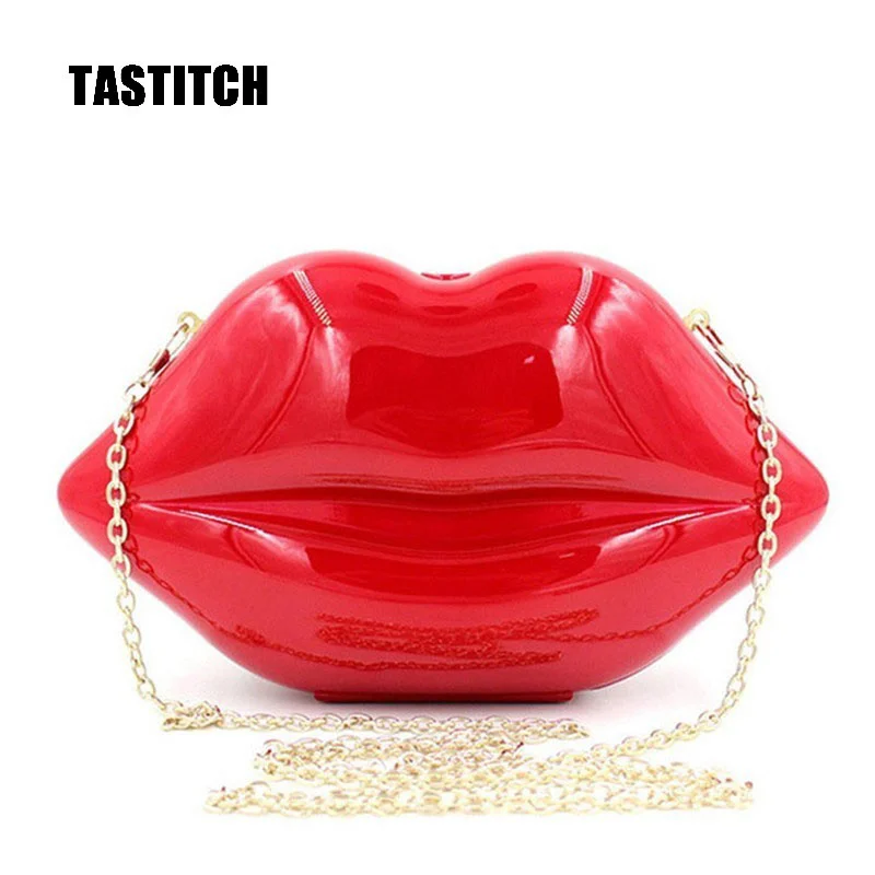 

Trend personality red lips fashion messenger bag acrylic dinner party ladies shoulder bag clutch bag