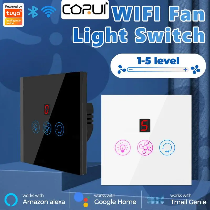 

CORUI Tuya Smart WIFI Fan Light Switch EU/US 5 Speed Regulation Touch On/Off Switch Support Smart Life Alexa Google Home Alice