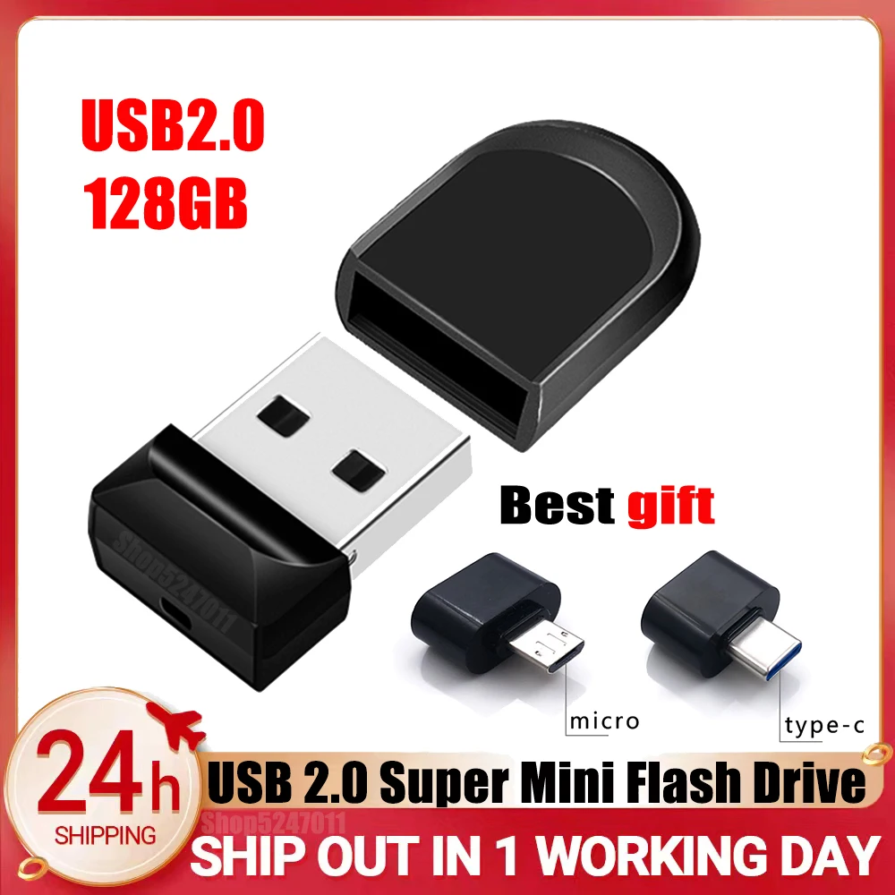 Super Mini OTG USB Flash Drive 128 GB Pendrive 128GB 64GB Waterproof USB 2.0 Pen Drive Memory Sticks Flash Disk Type-c Adapter